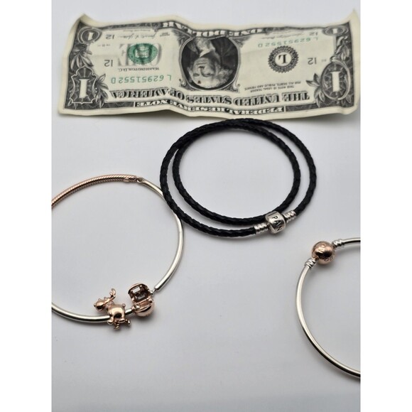 Lot of 3 Genuine Pandora Bracelets + Reindeer Charm – Rose Gold Clasp,... - Picture 2 of 11